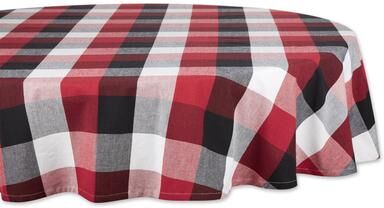 DII Cardinal Red Tri Color Check Tablecloth 70 Round