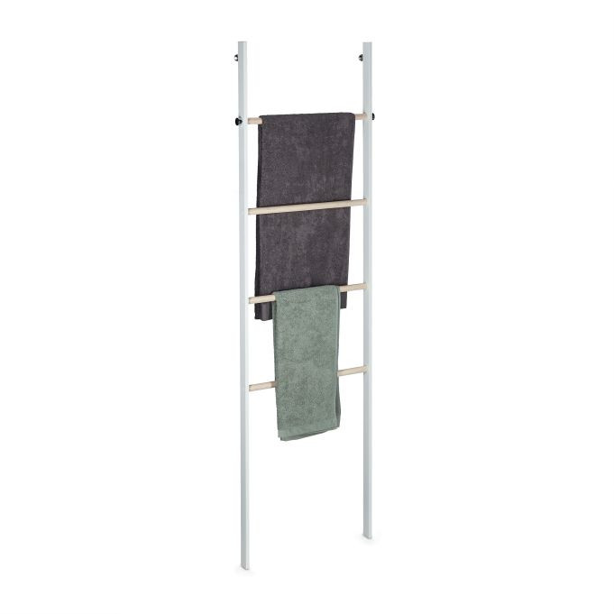 Relaxdays Handdoekladder van hout en metaal, 4 roedes, wit/bruin, H x B x D: 172,5 x 53 x 6 cm