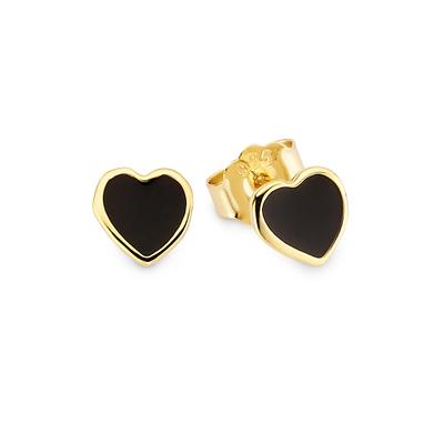 Paar Ohrstecker FIRETTI "Schmuck, Geschenk, Ohrstecker in Herzform schwarz emalliert", schwarz (gelbgoldfarben, schwarz), Ohrringe, Damen, Silber 925 (Sterlingsilber)