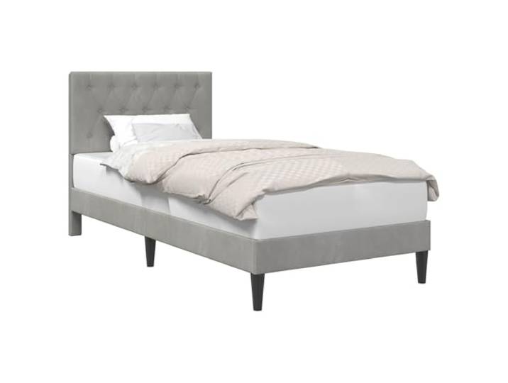 PUGYNBK Bettgestell aus Samt, Hellgrau, 90 x 190 cm Feste Lattenrost, robustes Sperrholz, modernes Kopfteil, schmutzabweisend