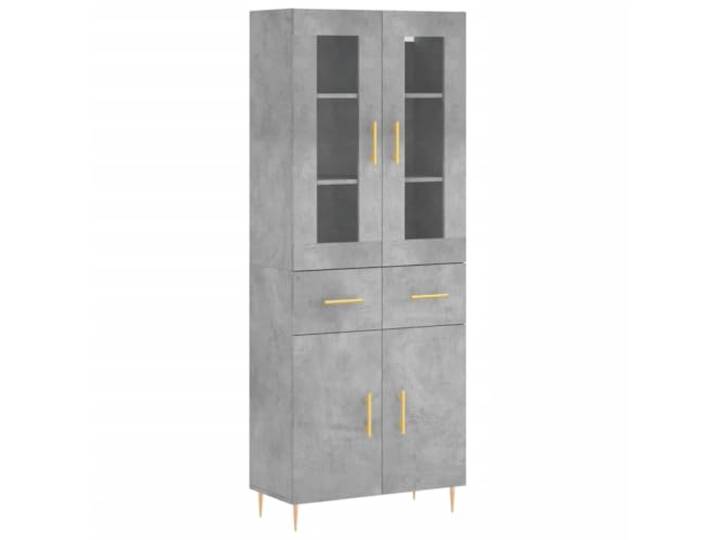 Highboard Betongrau 69,5x34x180 cm Holzwerkstoff Viel Stauraum, Metallfüße, schlichte Optik, stabiler Stand