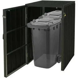 XL 1er-/2er-WPC-Mülltonnenverkleidung MCW-J28, Premium Mülltonnenbox, Metall Holzoptik, erweiterbar ~ anthrazit