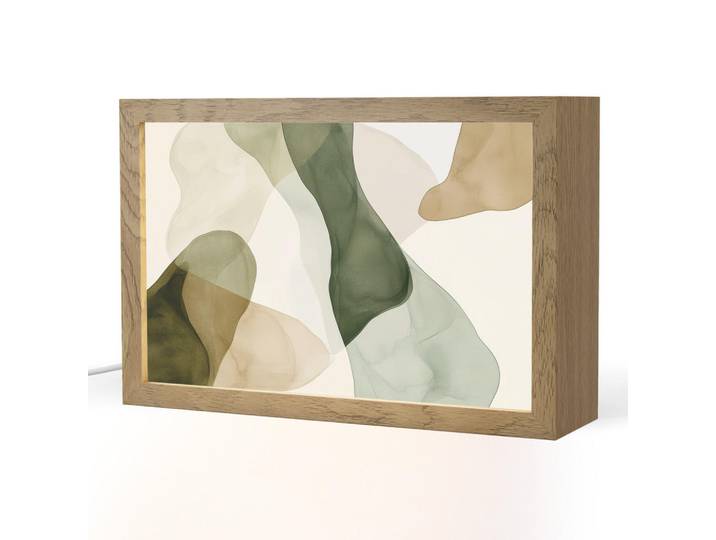 OnlyWow Tischleuchte - Japandi - Abstrakt - Grün - 30x20 cm, Buchefarben, Holzwerkstoff, Rechteckig, LED integriert, 30x20x8 cm, Lampen & Leuchten, Innenbeleuchtung, Tischlampen