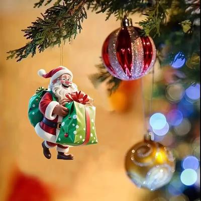 Modern Mode Marketplace Hanging Cartoon Santa, Acrylic Winter Decorative, Christmas Tree Pendants, Claus Bicycle Gifts Christmas Decoration 3