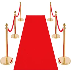 VEVOR Absperrpfosten 6-teilig, Personenleitsystem Set mit Rotem Teppich (8 m) & 4 Roten Samtseilen (1,5 m), Absperrständer mit Nachfüllbarem Sockel für Konzerte Ausstellungen Hotels Kinos (Golden)