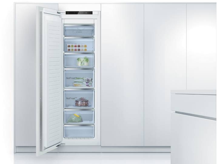 BOSCH Einbaugefrierschrank GIN81ACE0 , Energieeffizienz: E, silber (weiß), B:55,8cm H:177,2cm T:54,5cm, Gefrierschränke, Warnsignal mit Ton oder Licht & No Frost, Einbaugefrierschrank