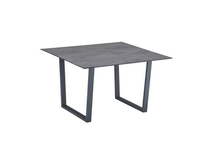 CASA DOMA Falerna Kufentisch, Edelstahl anthrazit/HPL 120×120 cm - HPL Chromix anthrazit Geradlinig &amp; pur, Industrial Tischbein mit Höhenausgleich