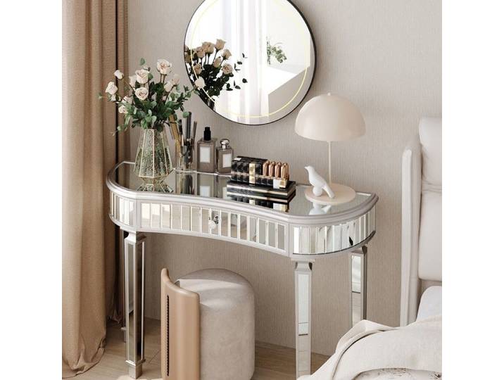 Console - ZEVKOR - Demi-lune - Miroir - 1 tiroir - 120x38x78 cm