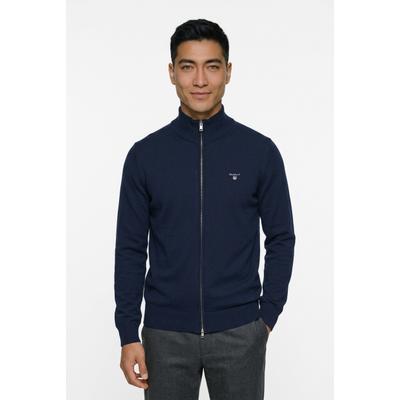 Cardigan GANT "CASUAL COTTON ZIP CARDIGAN", Herren, Gr. XXL, blau (evening blau), Strick, Obermaterial: 100% Baumwolle, regular fit, Rundhals, angeschnitten,eingesetzt,Ärmel ohne Ärmelschlitz Rippbündchen, Strickjacken, Mit Rippbündchen an...