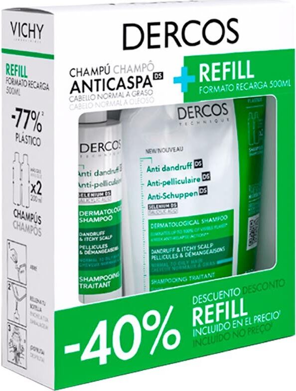 Vichy Dercos Champú Anticaspa Cabello Normal a Graso 390ml + Recarga 390ml