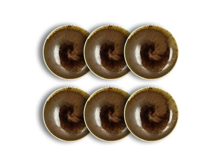 Lot de 6 assiettes creuses texturées 21cm en porcelaine marron