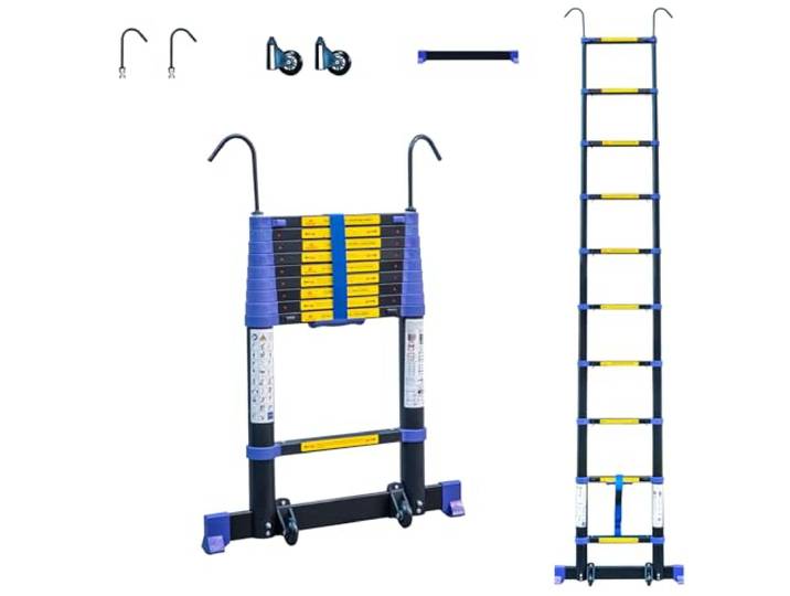 HOSTRÖM Teleskopleiter 2,9m Telescova9+, Aluminium, faltbar, ausziehbar, multifunktional, Arbeitshöhe max. 3,8 m, abnehmbare Haken, 5 Jahre Garantie