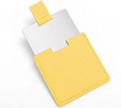 Uplift Picks Elegant Stainless Steel Pocket Mirror PU Leather Protective Travel Makeup Mirror yellow