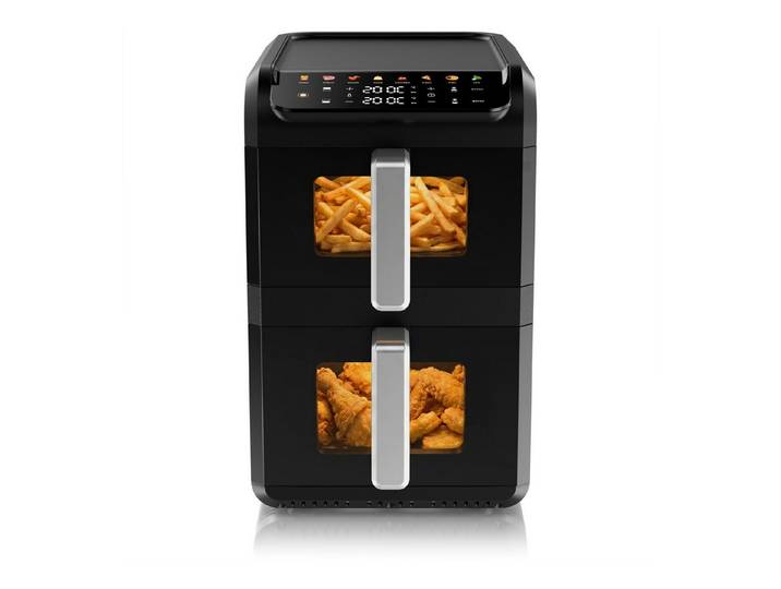 Arendo Heißluftfritteuse Doppelkammer Airfryer, Doppelstock 10 L (4+6 L), 2700 W, Dual-Zone, 2700 W, Sichtfenster mit Innenbeleuchtung, Sync- & Match-Funktion, LED-Display