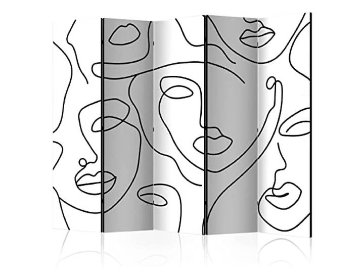 decomonkey Paravent Raumteiler Innen Abstrakt, 225x172 cm, 5-teilig, Muster Einseitig, Gesicht, Wohnzimmer, Room Divider, Wall, Raumteiler Stehend, Trennwand, Sichtschutz, Spanische Wand, Holz