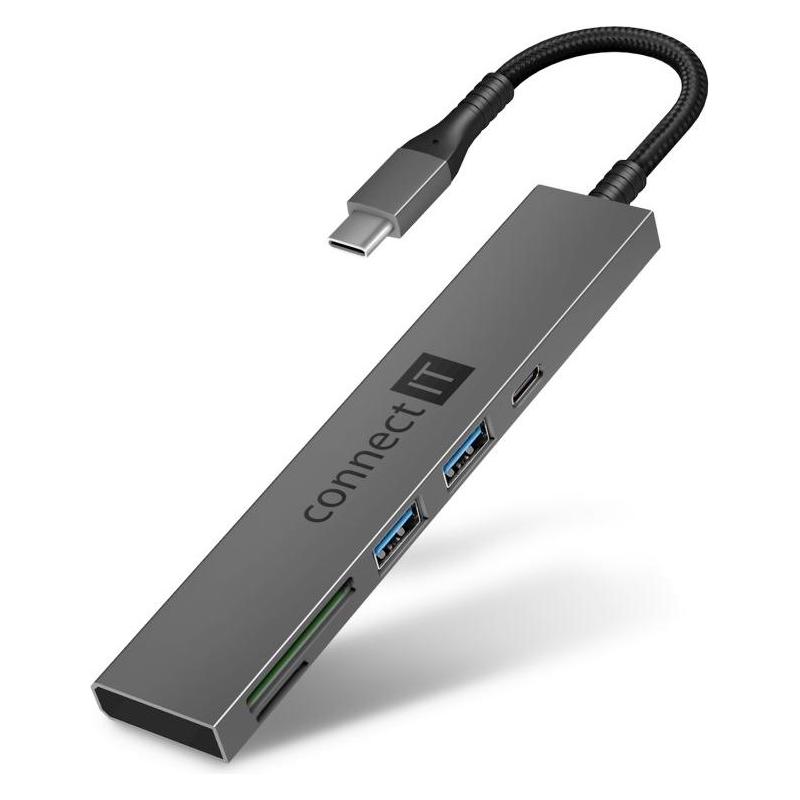 Connect IT CompactPRO grau / SD-Kartenleser / 2x USB-A 3.0 / 1x USB-C (USB-C, 3 Ports) (CHU-5150-AN)