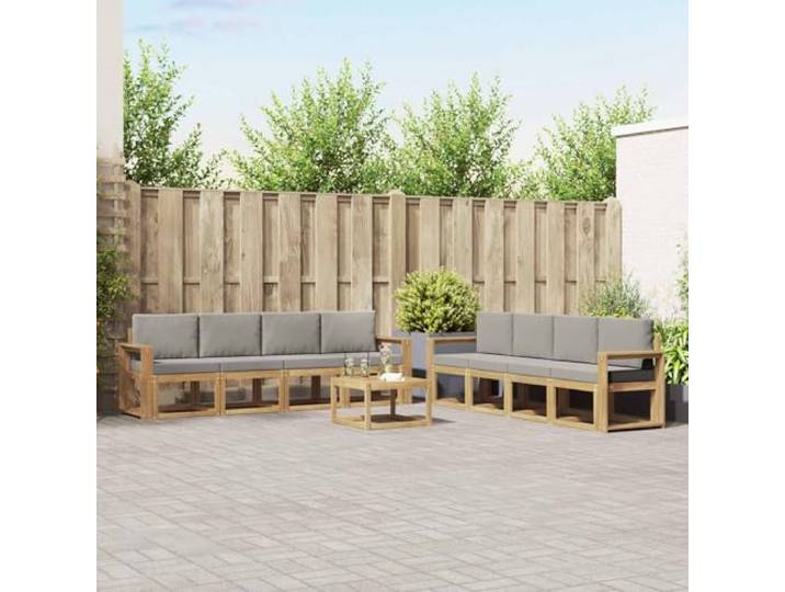 RJPLMFV Ecksofa-Set für den Außenbereich, 9-teilig, massives Akazienholz Lattenrahmen Massivholz Modern Design für Garten Terrasse weiß und hellgrau