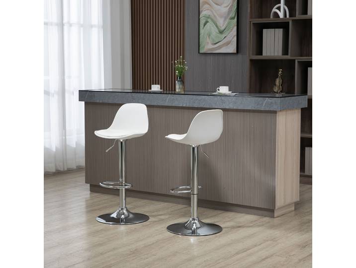 HOMCOM Lot 2 Tabourets Bar Réglables avec Dossier Blanc
