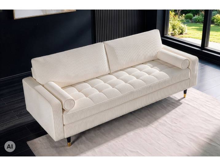 3er Sofa COZY VELVET 220cm beige Cord mit goldener Kappe Wohnzimmer Modern & Design