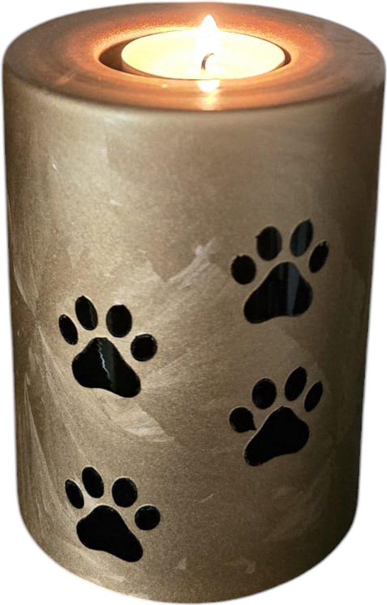 Terroso Mini urn voor huisdieren - Handgemaakte glazen urn met kaars en pootafdruk - Goud - 400 ml