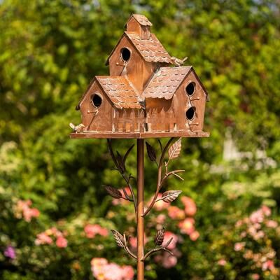 Zaer Ltd. "75"" Tall Copper Color Multi-Home Birdhouse Garden Stake ""New Britain"""