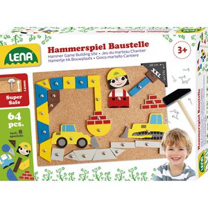 Lena Hammerspiel 65828 Baustelle, ab 3 Jahre, 56 Teile, mit Korkplatte, Hammer, Nägel & Vorlagen