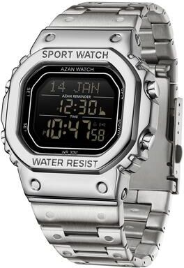 DynamicDeals Waterproof Digital Men Watch, LED Chronograph Date Display, Luminous Golden Strap Wristwatch For Men silver Black