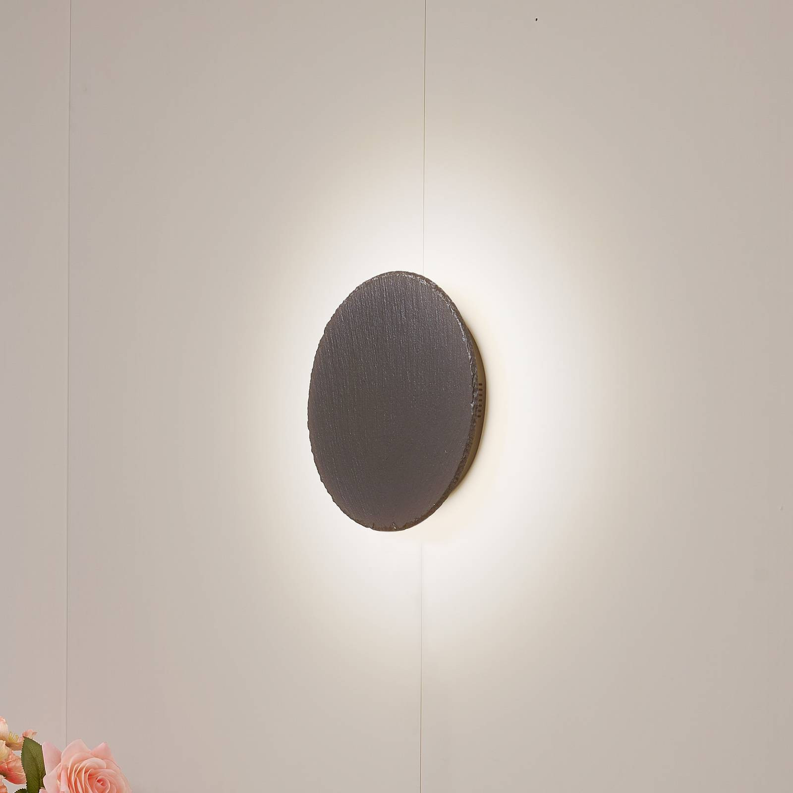 Lindby Peetu LED wandlamp, modern, grijs, aluminium en steen, dimbaar