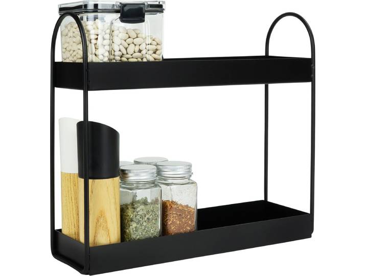 QUVIO Kruidenrek staand - Keukenrek - Kruidencarrousel - Aanrecht organizer -Keuken organizer - Opbergrek - Metaal - 10 x 32 x 29 cm - Zwart
