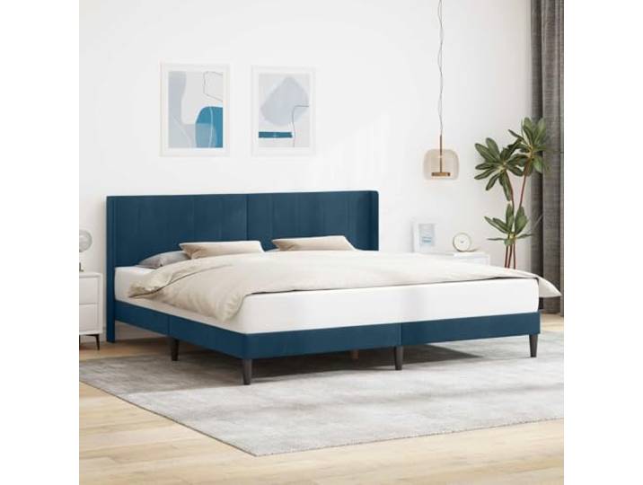 RJPLMFV Bettgestell, Velours, Blau, 180 x 200 cm Robustes Sperrholz, feste Latten, gedrehte Füße, pflegeleicht
