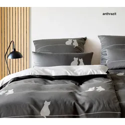 Elegante Mako-Satin Bettwäsche You&Me - 155x220 cm + 40x80 cm anthrazit
