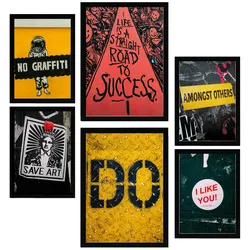 POSTER Set Mit 6 Street Art Sätze Urban Graffiti A3 & A4 Schwarzer Rahmen