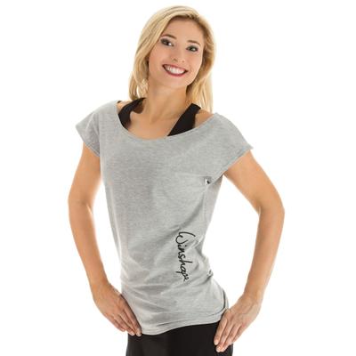Oversize-Shirt WINSHAPE "WTR12", Damen, Gr. M, grau (grau melange), 48% Baumwolle, 48% Polyester, 4% Elasthan, U-Boot-Ausschnitt, Shirts, Dance-Style