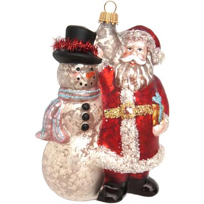 Christbaumschmuck KREBS GLAS LAUSCHA "Santa und Schneemann Nostalgisch", rot (mehrfarbig), B:5cm H:13cm T:9cm Ø:13cm, Glas, Weihnachtsbaumschmuck, Glas, 1 Stück