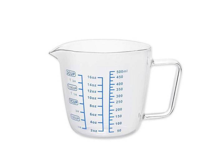 Messbecher Glas 500 ml mit Skala ml, Oz, Tasse, Transparent, Backen & Backzubehör, Messbecher