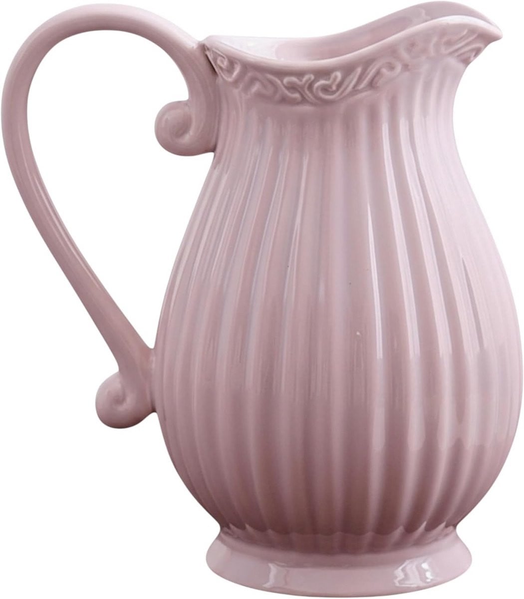 Keramische Kruik Melkkannetje in Roze Pastel - Landhuisstijl Decoratie - 1,2 Liter