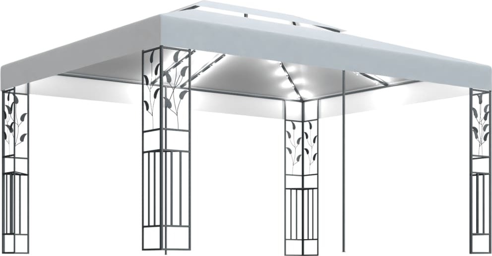 Pavillon mit Doppeldach & LED-Lichterkette 3x4 m Weiß