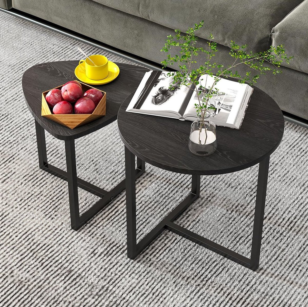 DESMIU Salontafelset in Industrieel Design met Metaal en Houtlook - Zwart