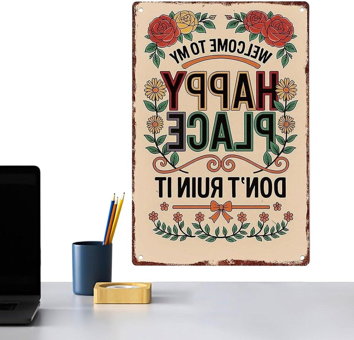Decoratief metalen wandbord met illustratie - Rustiek design - 30 x 40 cm