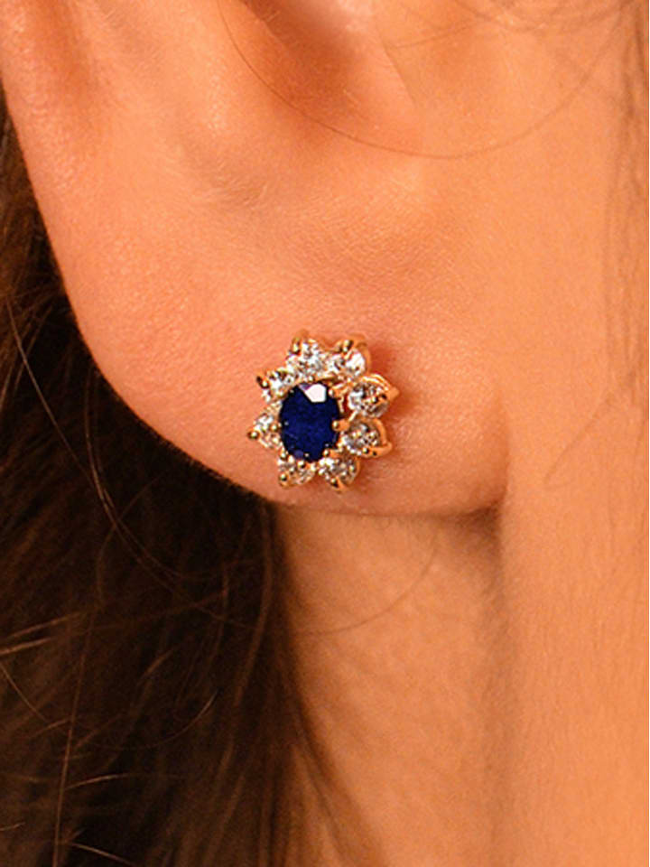 OR ÉCLAT Gold-Ohrstecker "Margherite saphir" mit Edelsteinen - onesize