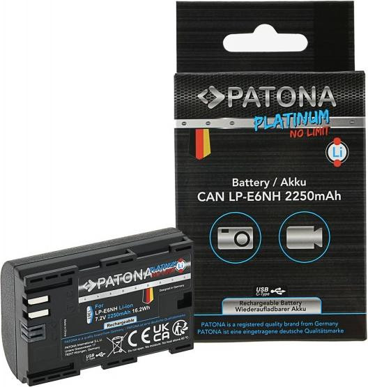 Patona Platinum accu met USB-C aansluiting, compatibel met Canon EOS R5 en EOS R6, type LP-E6NH