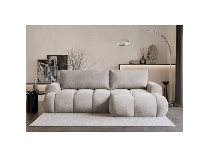 Canapé d'angle convertible - OMBO MINI - en peluche grège - côté droit