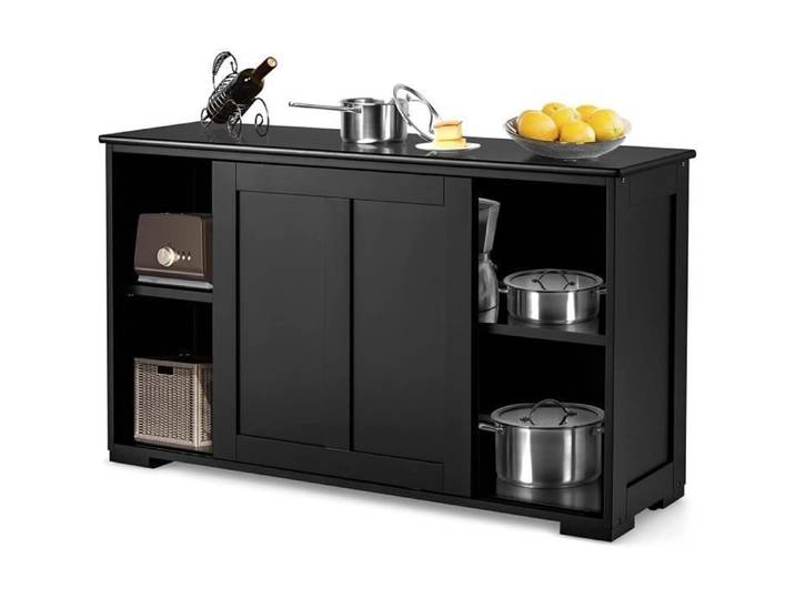 GOPLUS Buffet de Cuisine-2 Etagères-106x33x62 5CM-Porte Coulissante-Tablette Hauteur Réglable-Bahut Bas/Commode Cuisine-Noir
