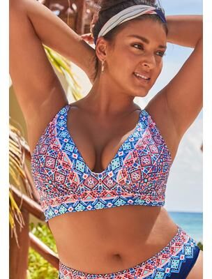 Plus Size Women's Synergy Longline Underwire Bikini Top by Swimsuits For All in Blue Boho (Size 8)