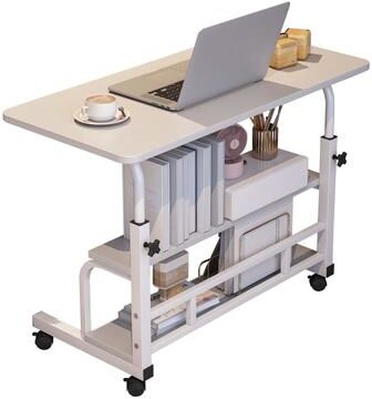 Garvee "31.5"" Adjustable Height Rolling Desk with Wheels & Storage Shelves, Mobile Standing Desk for Home Office, School"
