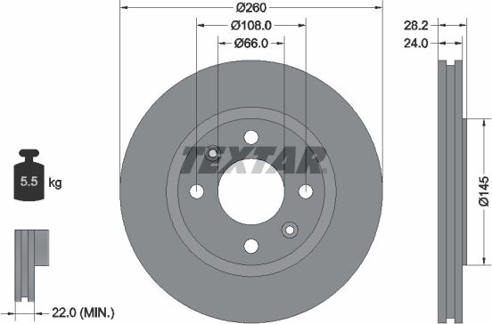 Textar Bremsscheibe Pro 92078603 260mm 24mm Für Peugeot