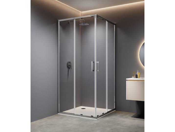 Eckdusche WELLTIME Trento Slimline , silber (chromfarben), B:90cm H:190cm T:90cm, Duschkabinen, Eckdusche, Verstellbereich 80-90cm, 5mm ESG, verbessertes Rollensystem
