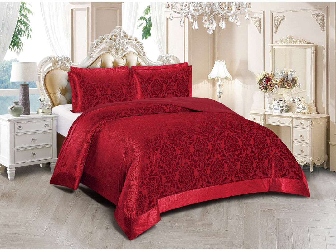 Household Furnishing Damask Bedspread with Pillow Shams Burgundy King Bedspread + 2 Standard Shams