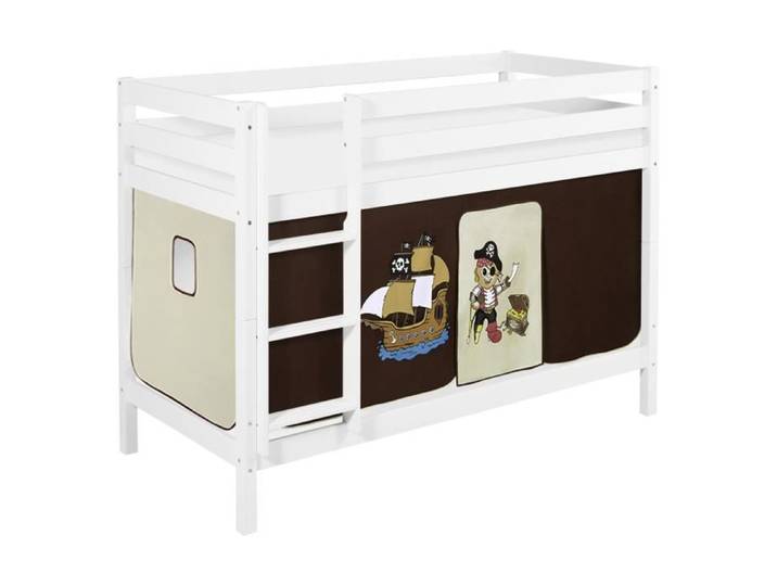 Lit superposé JELLE Pirate marron beige - LILOKIDS - 90x200cm - Sommiers à lattes et rideaux inclus