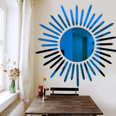 Inspire Curations Sunflower Acrylic Mirror Wall Sticker Self Adhesive 3D Floral Decor blue A
